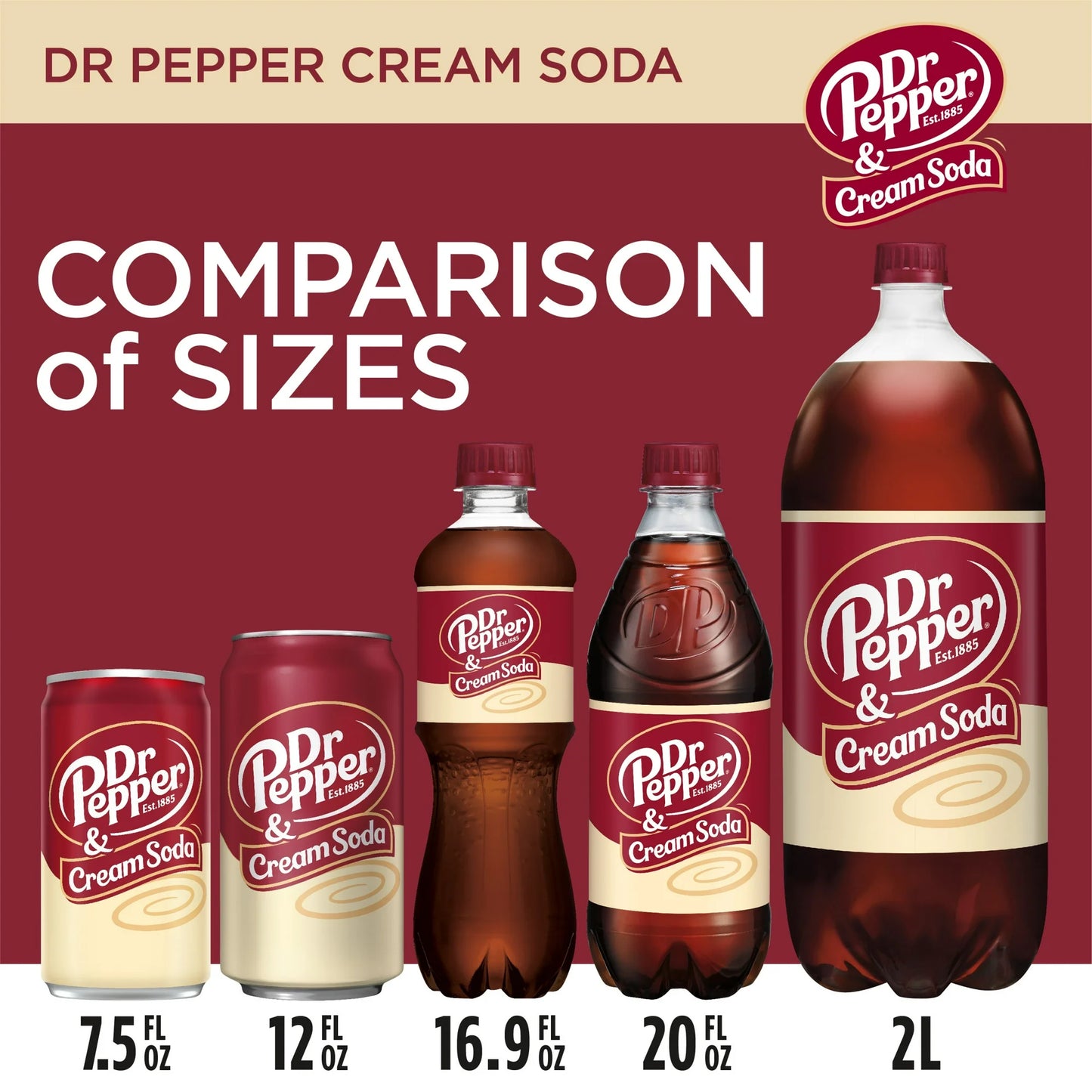 Dr Pepper & Cream Soda Pop, 16.9 fl oz, 6 Pack Bottles