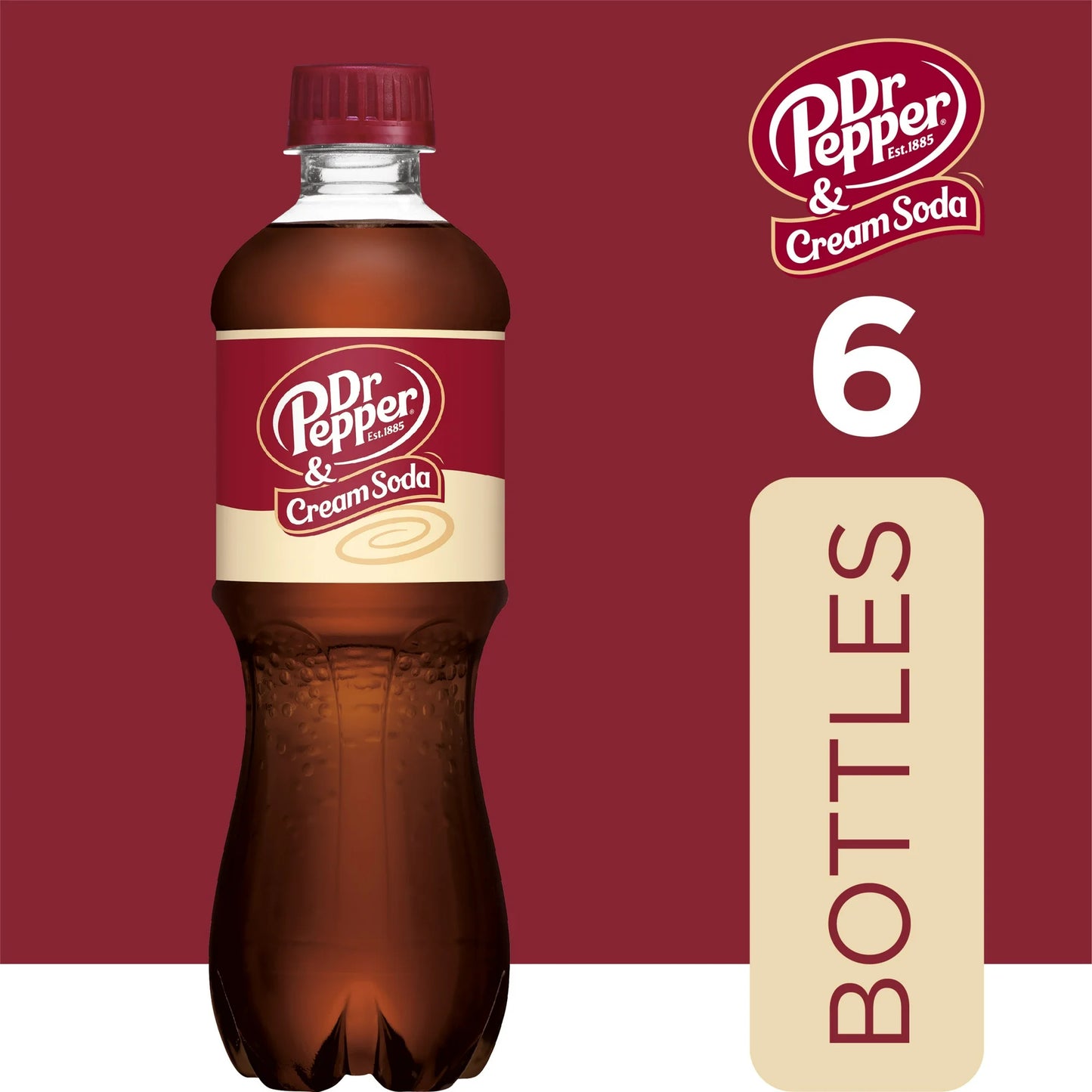 Dr Pepper & Cream Soda Pop, 16.9 fl oz, 6 Pack Bottles